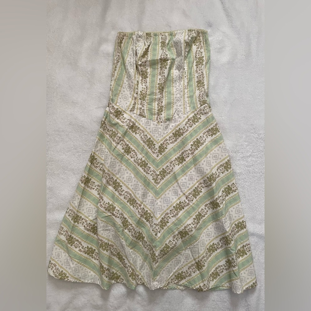 Vintage Vintage Ruby Rox Strapless Green and White Midi Dress Sz 9